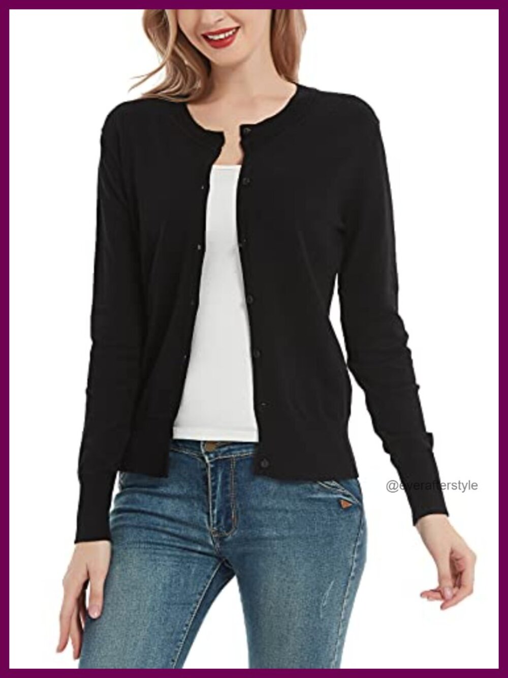 Women's Crew Neck Button Down Long Sleeve Cardigan Sweater